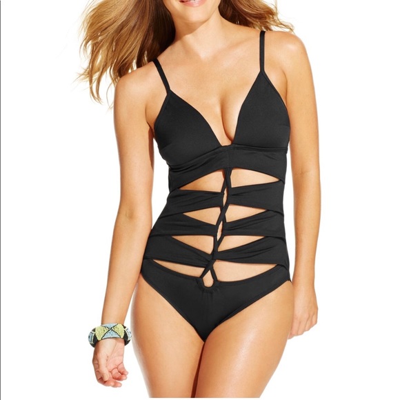 kenneth cole black one piece bathing suit